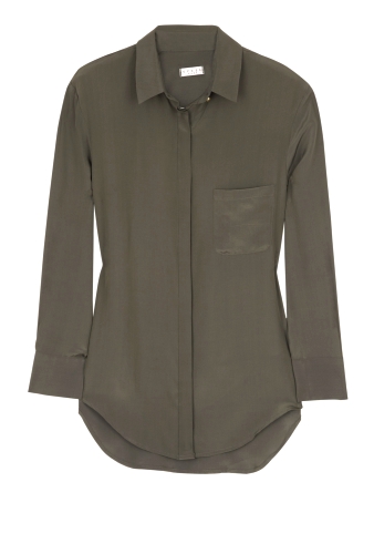 Matte Khaki Silk Long Sleeve Blouse by Sykes Silks
