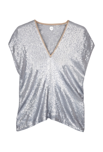 Metallic Leather Trimmed Sequin T-shirt by Ian R.N