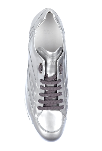Metallic Silver Side Stripe Baiko Trainers by Hugo Boss Blac