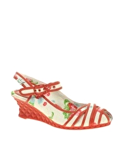 Miss L Fire Maitai Print Low Wedge Peep Toe Shoes