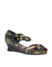 Miss L Fire Tahiti Hawaiian Floral Low Wedge Shoes