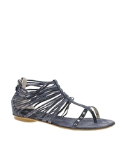 Miss Sixty Domitille Denim Strappy Zip Back Flat Sandals