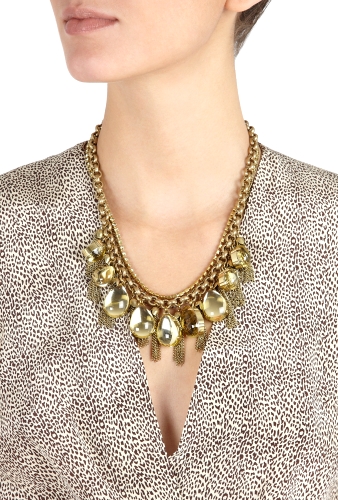 Multi Chained Necklace With Drop Stone And Tassel Embellishm