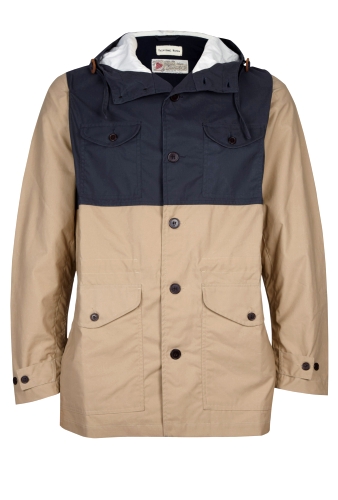 Navy and Beige Wax Cotton Parka by Universal Works