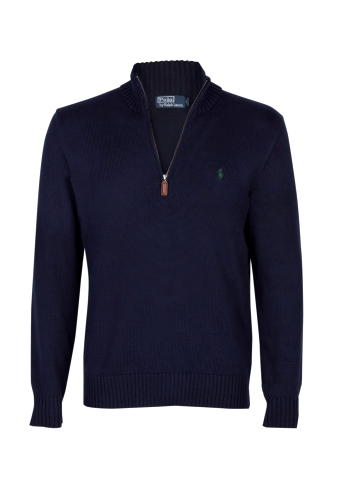 Navy Chunky Cotton Zip Neck Knit by Polo Ralph Lauren