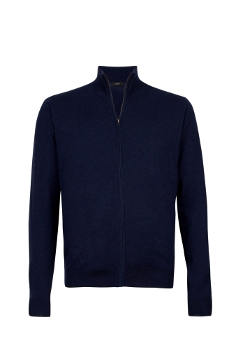 Navy Classic Cashmere Zip Up Cardigan by Joseph