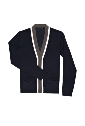 Navy Contrast Placket Fine Cotton Cardigan by Nicole Farhi