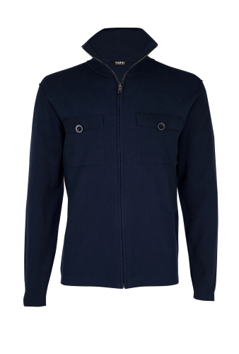 Navy Cotton Chest Pocket Zip Knit by Farhi by Nicole Farhi