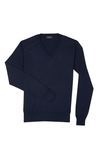 Navy Cotton Piped Raglan V Knit by Joseph