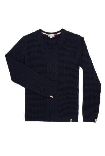 Navy Cotton Silk Cable Crew Knit by Burberry