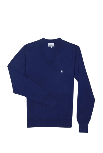 Navy Cotton Slash V Neck Knit by Vivienne Westwood