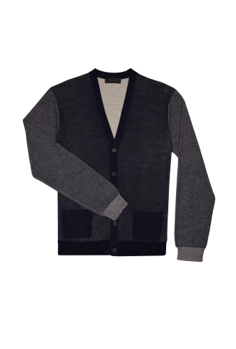 Navy Double Layer Contrast Knit Cardigan by Nicole Farhi