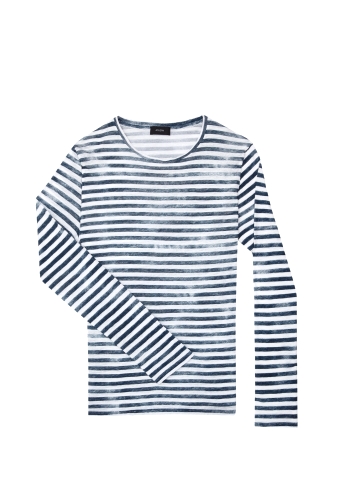 Navy Faded Stripe Linen Long Sleeve Tee by Joseph