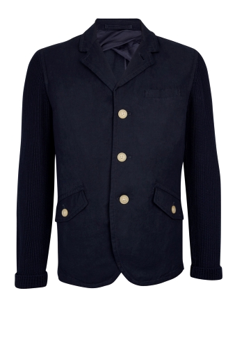 Navy Fisherman's Knit Sleeve Washed Blazer by Nicole Farhi