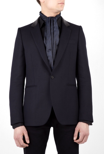 Navy Gradiated Dogstooth Silk Scarf by Joseph