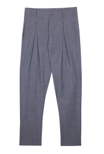 Navy Grey Pleat Front Drop Trousers by Vivienne Westwood