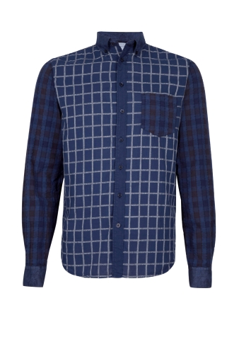 Navy Grid Check Panel Shirt by b Store