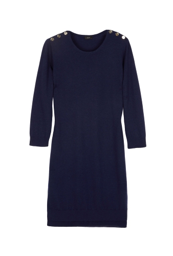 Navy Knitted Gold Button Shoulder Dress by Joseph
