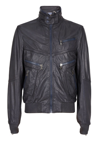 Navy Leather Multi Zip Bomber Jacket by D&G Dolce & Gabbana