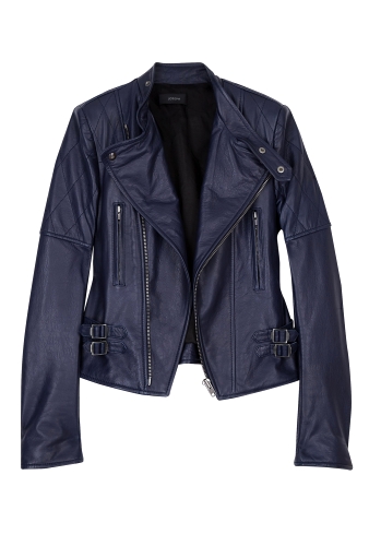 Navy Leather Perfecto Biker Jacket by Joseph