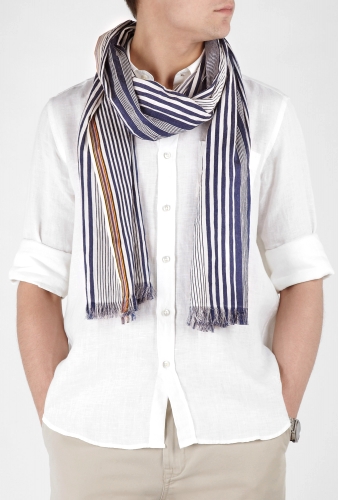 Navy Multi Colour Edge Stripe Scarf by Paul Smith Accessorie