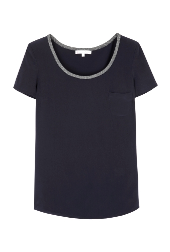 Navy Ontaro Silk & Lurex Trimmed Tee by Paul & Joe Sister
