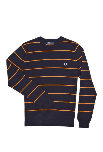Navy Orange Boating Stripe Cotton Knit by Fred Perry