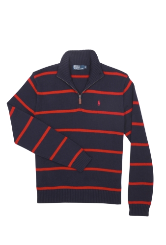 Navy Red Fine Stripe Cotton Half Zip Knit by Polo Ralph Laur