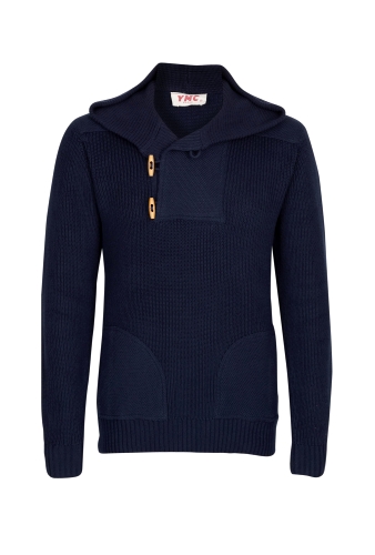 Navy Ribbed Cotton Toggle Knit Hoody by YMC