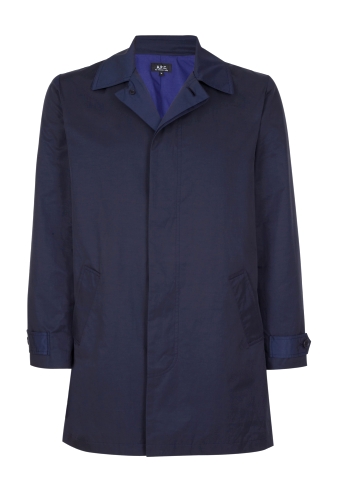 Navy Slick Cotton Fitted Mac by APC