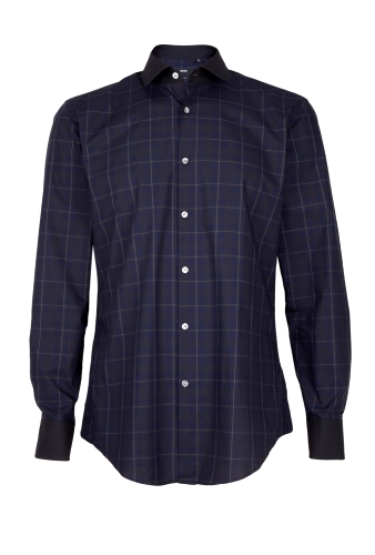 Navy Tartan Check Contrast Collar Shirt by Hugo Boss Black
