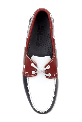 Navy White and Red Leather Boat Shoes by Sebago