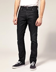 Nudie Thin Finn Black Coated Indigo Skinny Jeans