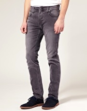 Nudie Thin Finn Super Grey Used Skinny Jeans