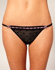O Lingerie Adorable Mandrake Dot Mesh Ribbon Slot Tanga Briefs