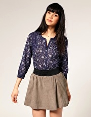 Oasis Ditsy Print Collarless Blouse