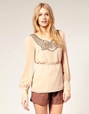 Oasis Embroidered Neck Balloon Sleeve Top