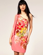 Oasis Floral One Shoulder Draped Dress