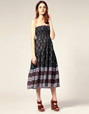 Oasis Printed Bandeau Midi Dress