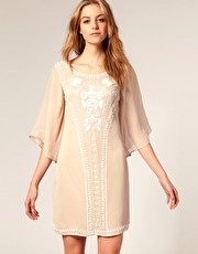 Oasis Sheer Sleeve Embellished Dress