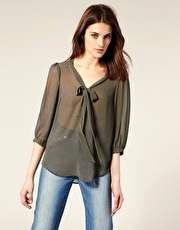 Oasis Studded Pussy Bow Blouse