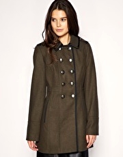 Oasis Wool Mix Grosgain Trim Military Coat