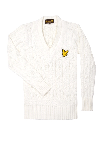 Off White Cotton Cable Cricket Knit by Lyle and Scott Archiv