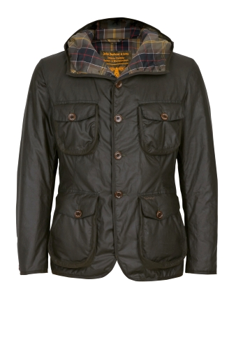 Olive Padded Waxed Hooded Hunter Jacket by Barbour