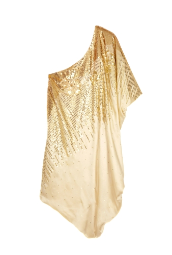 One Shoulder Embroidered Drape Dress by Halston Heritage