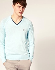 Original Penguin V Neck Pima Cotton Knit Jumper
