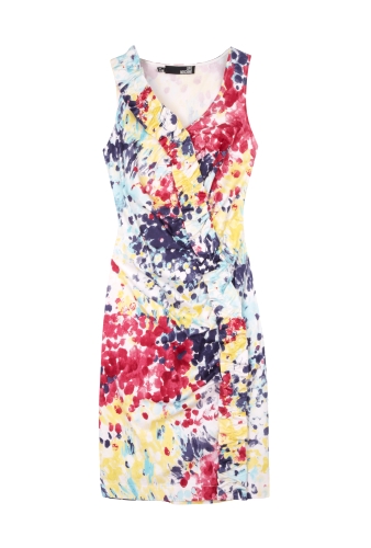 Painted Floral Asymmetric Ruche Dress by Love Moschino
