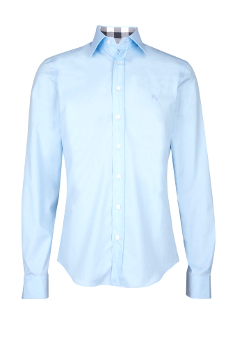 Pale Blue Check Collar Poplin Shirt by Burberry
