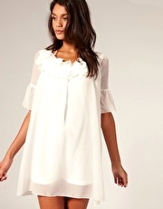 Paprika Petal Collar '60s Mini Shift Dress