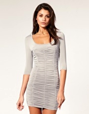 Paprika Ruched 3/4 Sleeve Dress